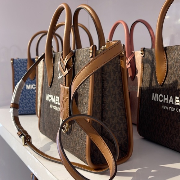 Michael Kors Mirella Small Shopper Top Zip Crossbody Bag Brown Logo MK - Picture 3 of 16